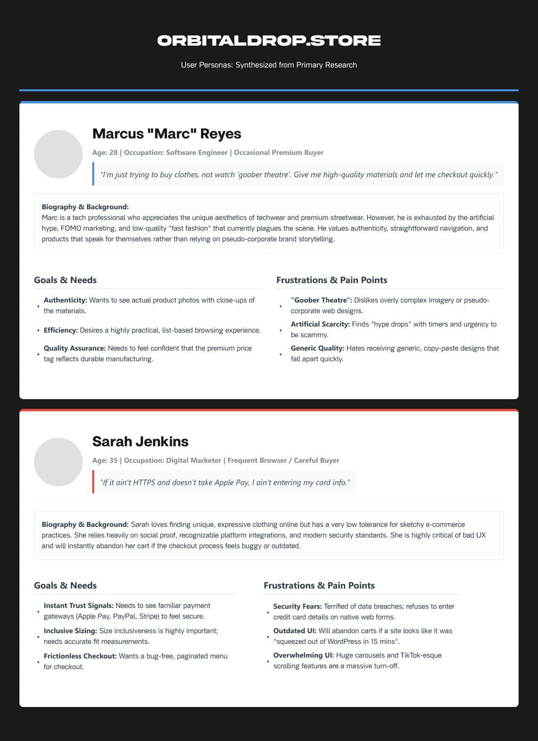 Personas Marcus Reyes and Sarah Jenkins